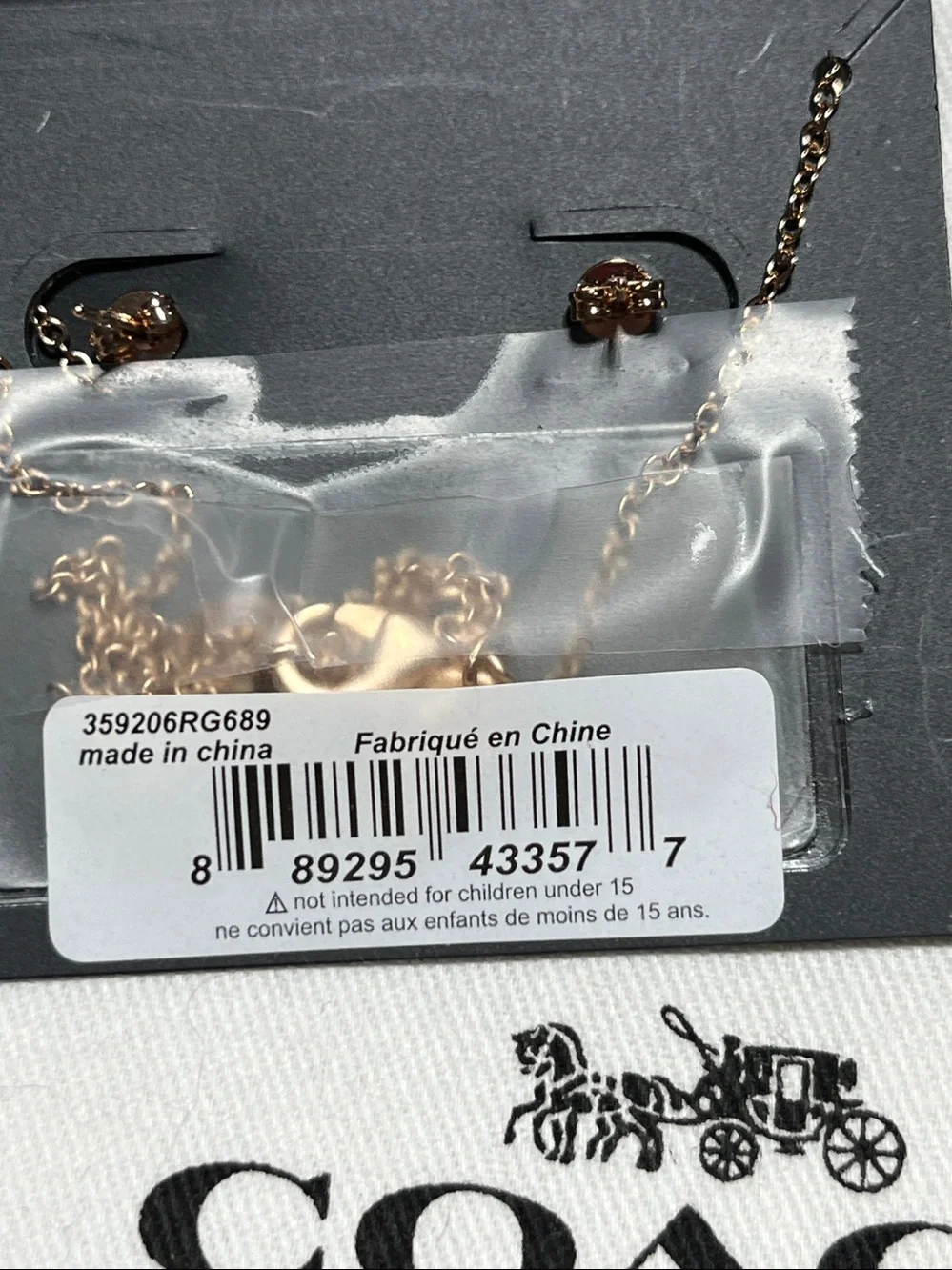 Coach Rose Gold-Tone Crystal Pendant Necklace with earrings
